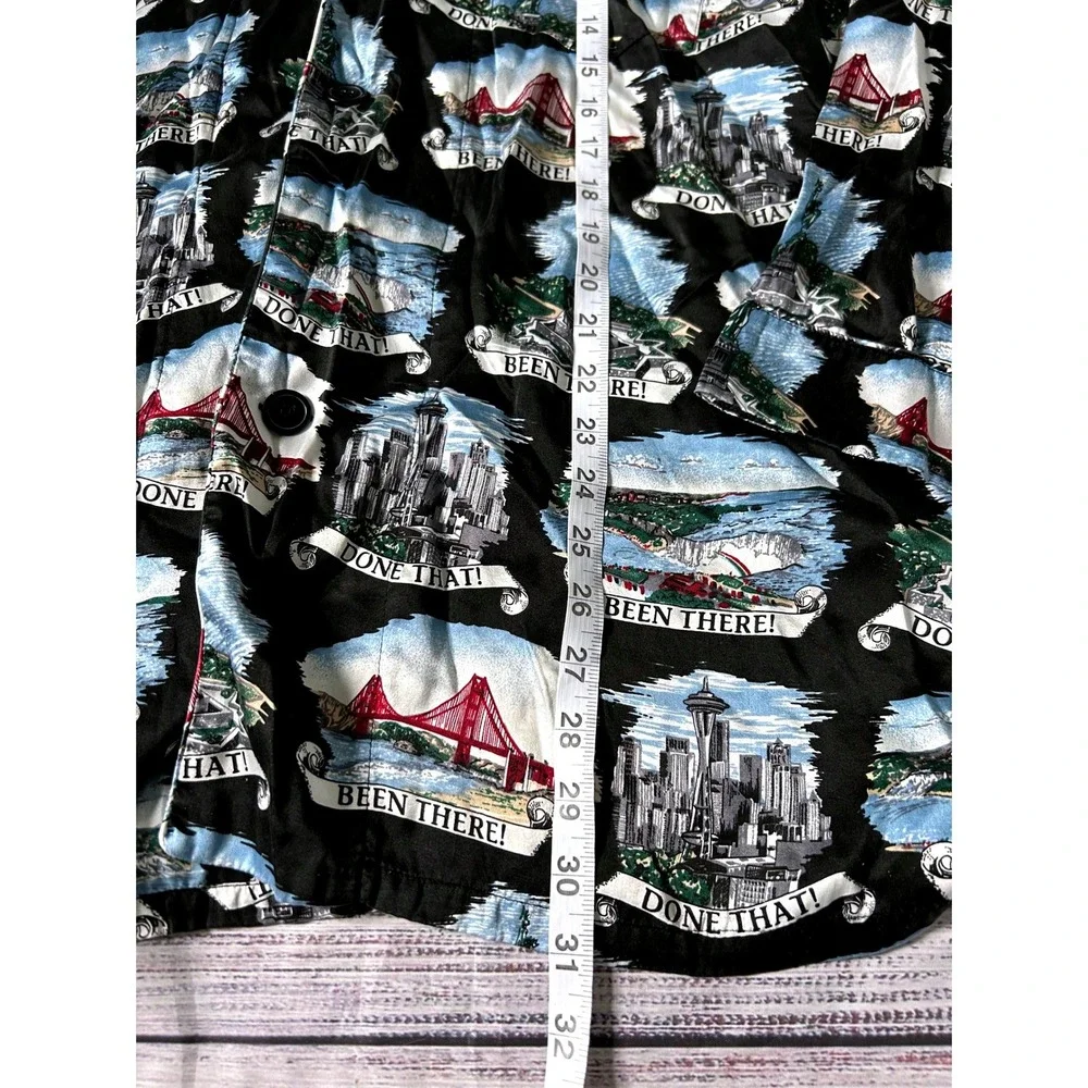 Joe Boxer VTG 100% Silk Pajama Set Men Black Novelty Travel Landmark Print Large